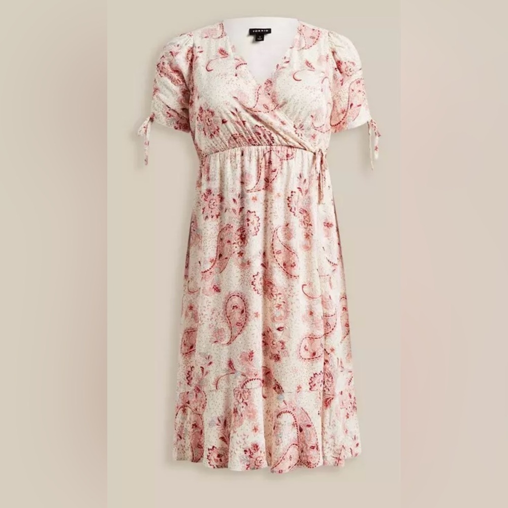 New! Torrid sz 3 Paisley Wrap Midi Swiss Linen Surplice Dress 3X